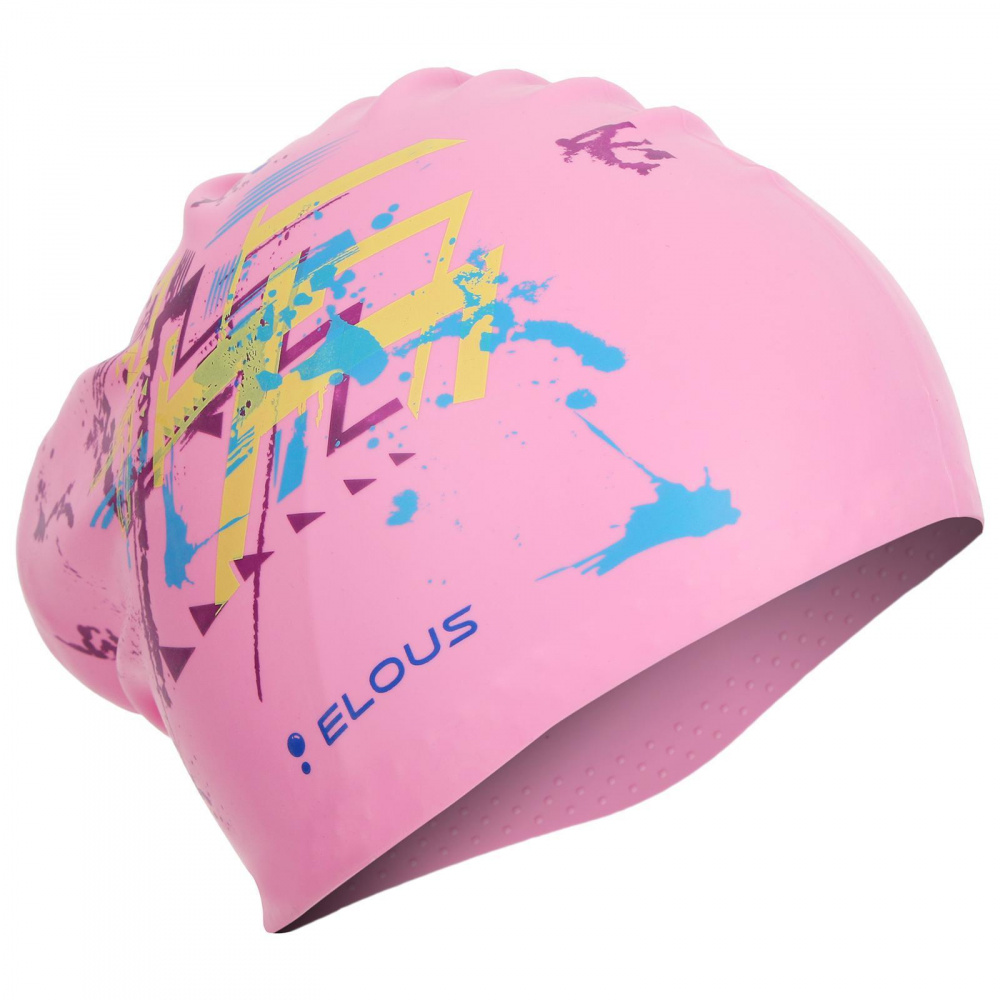 Шапочка для плавания Elous для длинных волос, силиконовая, геометрия розовая
