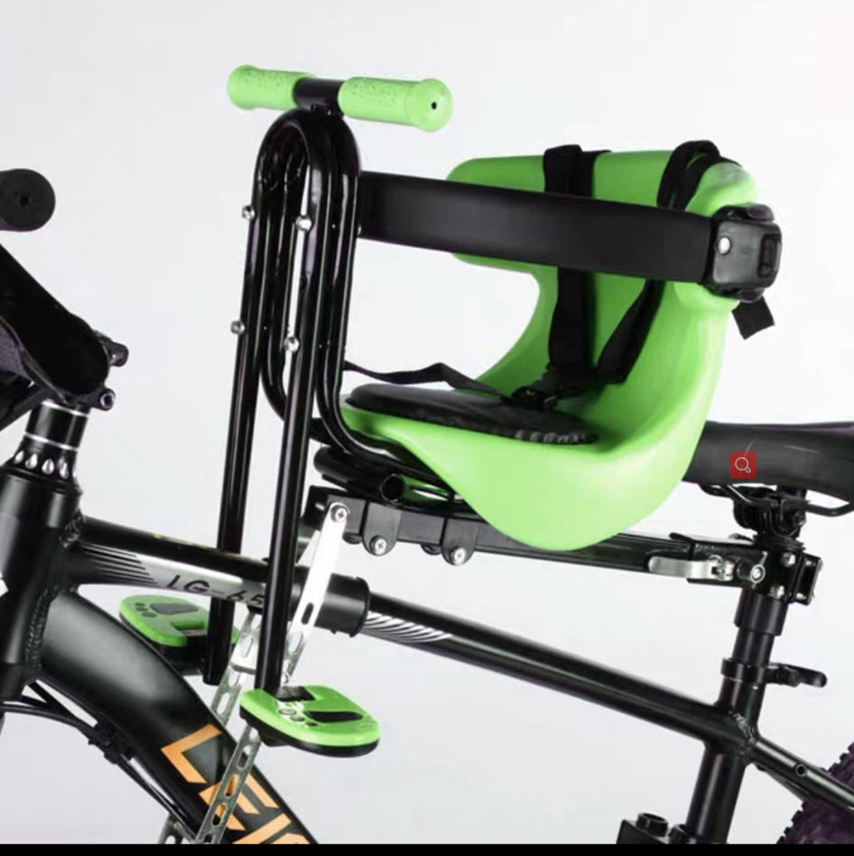 Велокресло детское переднее GH-535 с ограничителем и ремнями зелёное